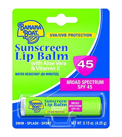 Banana Boat Sunscreen Aloe Vera with Vitamin E Broad Spectrum Sun Care Sunscreen Lip Balm - SPF 45, 0.15 Ounce