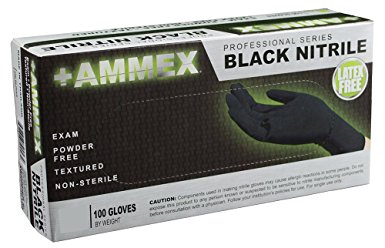 AMMEX - ABNPF46100-BX - Medical Nitrile Gloves - Disposable, Powder Free, Exam Grade, 4 mil, Large, Black (Box of 100)