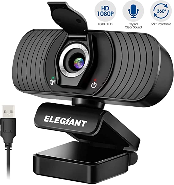 ELEGIANT Webcam Web Camera 1080P HD PC Webcam with Microphone and Privacy Cover USB Computer Camera for Skype FaceTime YouTube Online study Calling Gaming PC Laptop Desktop Macbook