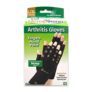 Hempvana Arthritis Gloves — Compression Gloves for Men & Women —Made with Hemp Plant Fibers— Fingerless Gloves for Men — Fingerless Gloves for Women — Support for Wrist & Hands — Size L/XL