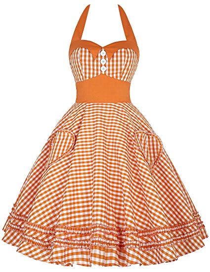 JS Fashion Vintage Dress Grace Karin Women's 50s Vintage Style Cocktail Dress Full Circle Halter Dress