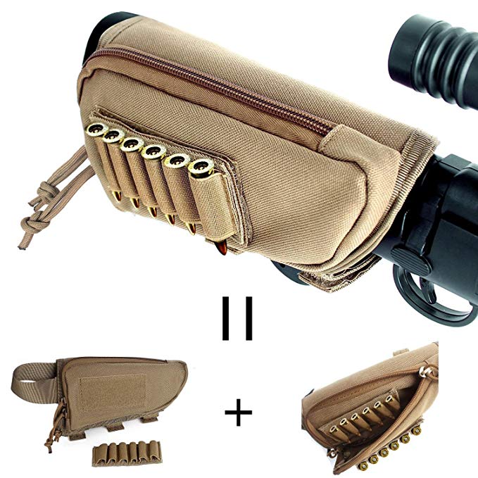 Tactical Buttstock Cheek Holder with Zippered Utility Pouch and Ammo Carrier for Refiles