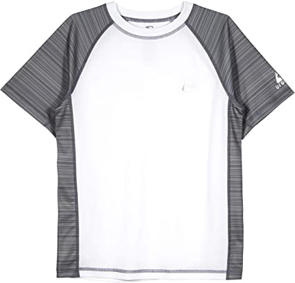 LAGUNA Boys Striped Raglan Crewneck Short Sleeve Loose Fit Rashguard Swim Sun Tee Shirt, UPF 50