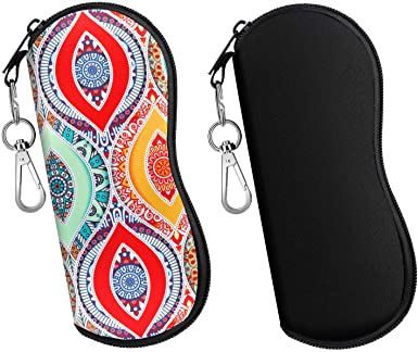 MoKo Sunglasses Soft Case 2 Pack, Ultra Light Portable Neoprene Zipper Glasses Soft Case, Eyeglass Safety Pouch Zipper Box Case with Belt Clip