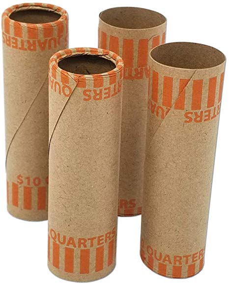 J Mark Burst Resistant Preformed Quarter Coin Roll Wrappers, Made in USA, 60-Count Heavy Duty Cartridge-Style Coin Roller Tubes, Includes J Mark Coin Deposit Slip