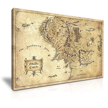 Hobbit Lord of the Rings Middle Earth Map Movie Stretched Canvas Wall Art Picture Print 76x50cm