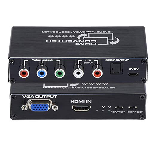 1080P HDMI to Component(YPbPr/RGB/5RCA) or VGA Scaler Converter with Toslink SPDIF Audio Output for PC, PS3, Roku Etc, Black