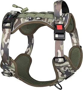 PHOEPET No Pull Tactical Dog Harness,Service Dog Vest with Molle & Loop Panels,Easy Control with Handle for Small Dogs(Army Green,S)