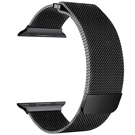 FanTEK for Apple Watch Band, Milanese Loop Stainless Steel Bracelet Smart Watch Replacement Strap for iWatch Series 1/2/3 All Models with Powerful Unique Magnet Lock Clasp 42mm (Black)