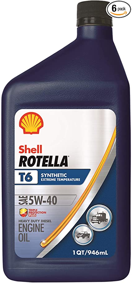 Shell Rotella 550049479-6PK T6 Full Synthetic 5W-40 Diesel Engine Oil (CK-4), 1 Quart, 6 Pack