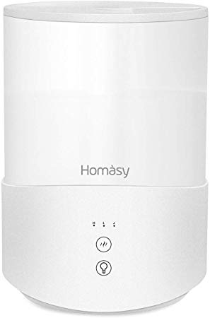 Homasy Humidifiers 2.5L, Air Humidifier with Adjustable Mist Output, Sleep Mode, Ultrasonic Humidifier for Bedroom, Baby Room, Oil Diffuser with 7-Colour Mood Lights, Auto Shut Off-White
