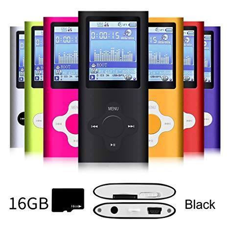 G.G.Martinsen MP3/MP4 Player with a 16GB Micro SD card, Mini USB Port 1.8 LCD, Digital Music Player, Video/Media Player, MP3 Player, MP4 Player, Support Photo Viewer, Recorder & FM Radio - Black