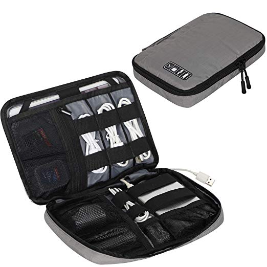 Travel Max Cable Organizer Bag, Portable Electronics Accessories Storage Bag,Universal Gadget Case for Cable, Cord, Adapter, External Battery, USB, iPad(up to 7.9inch),Power Bank(Grey)