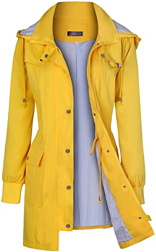 Bloggerlove Women's Raincoats Windbreaker Rain Jacket Waterproof Lightweight Outdoor Hooded Trench Coats S-XXL