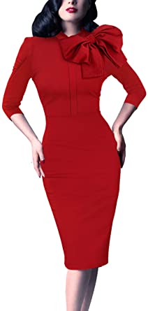 VFSHOW Womens Celebrity Vintage Bowknot Cocktail Party Stretch Bodycon Dress