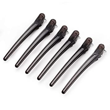 AIMIKE 6pcs Hair Clips for Styling Sectioning, Non Slip Long Duck Billed Hair Clips with Silicone Band, Salon Sectioning Clips for Hair Cutting, Clear Hair Clamps for Women & Hairdresser, 4.7” Black