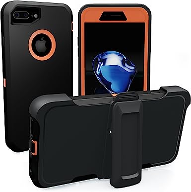iPhone 7 Plus Case, iPhone 8 Plus Case, ToughBox® [Armor Series] [Shockproof] [Black | Orange] for Apple iPhone 7/8 Plus Case [Screen Protector] [Holster & Belt Clip] [Fits OtterBox Defender Clip]