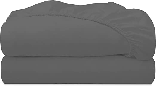Royale Linens 2 Pack Twin Fitted Sheet Set - Bottom Sheet - Ultra Soft & Breathable - Brushed 1800 Microfiber - Wrinkle & Stain Resistant - Hotel Quality Deep Pocket Stretches Up to 16" (Twin, Grey)