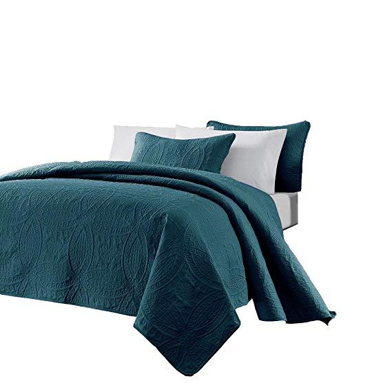 Chezmoi Collection Austin 3-Piece Oversized Bedspread Coverlet Set (King, Teal)