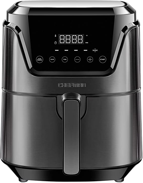 Chefman 4.5 Quart Air Fryer with Presets & Adjustable Temperature, Nonstick Stainless Steel & Cool-Touch, Dishwasher Safe Basket, BPA-Free w/ 60 Minute Timer, Healthy Rapid-Air Frying, Black