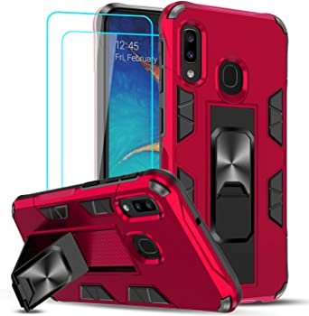 Samsung A20 Case, Samsung Galaxy A20 Case with Tempered Glass Screen Protector [2Pack], LeYi Military-Grade Shockproof Built-in Magnetic Car Mount Kickstand Protective Cover Case for Galaxy A20, Red