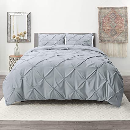 Nestl Pintuck Duvet Cover Set - Pintuck Comforter Cover - 3 Piece Pinch Pleat Duvet Cover with 2 Pillow Hems - Ultra Soft Microfiber - Queen - Steel Blue