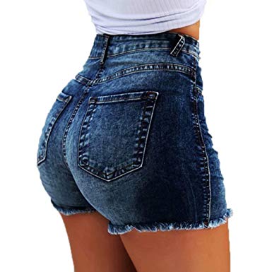 ThusFar Women's Summer Frayed Raw Push Up 5 Pockets High Waist Skinny Stretch Fitted Body Enhancing Denim Shorts Jeans