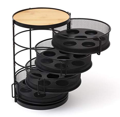 Lipper International 8674 Round Coffee Pod Tower With Swing-Out Drawers and Trays, 4-Tier, 28-Pod Capacity, Black