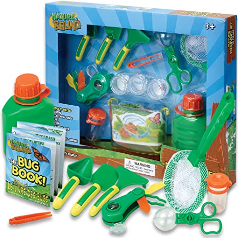 Nature Discovery Kit for Hiking and Camping, 10 Piece Set with Canteen, Multitool, Bug Habitat, Net, Field Guide, Tweezers, Petri Dish, Bottle, and Magnifier Toy for Boys and Girls of All Ages