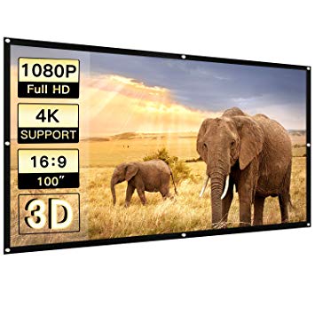 Perlesmith Portable Projector Screen 100 Inch 16:9 Widescreen for Outdoor Indoor Movie Home Theater Cinema, Rolled Up PVC Anti-Crease Diagonal Full HD 4K 3D Projection Screen Wrinkles Free