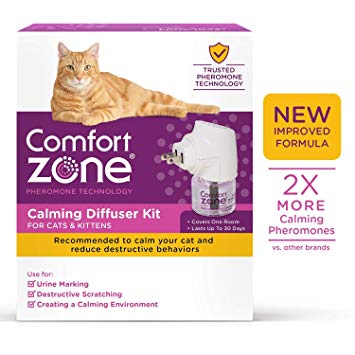 Comfort Zone Calming Diffuser Kit, New 2X Pheromones for Cats Formula, 1 Diffuser and 1 Refill