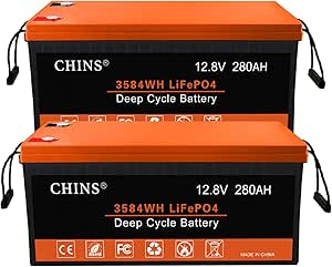 CHINS 12V 280AH LiFePO4 Battery Lithium Battery - Built-in 200A BMS, 2000~8000 Cycles, Includes Low Temperature Cut-Off Function, Perfect for Replacing Most of Backup Power and Off-Grid(2PCS)