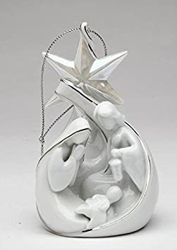 ATD 4 Inch White and Silver Tone Nativity Scene and North Star Ornament