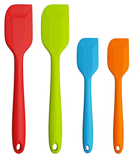 Besteek 4 Pack Silicone Rubber Spatula, Kitchen Baking Spoon Spatula Set, Non-stick Heat Resistant Spatula - Ergonomic Easy-to-Clean Seamless One-Piece Design Cooking Gadget