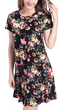 Clearance Clothes Women's Floral T Shirt Dress Short Sleeve Casual Loose Midi Dresses by ECOLIVZIT