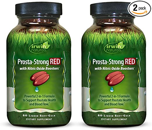 Irwin Naturals Prosta-Strong RED with Nitric Oxide Boosters - Prostate Health Support - Saw Palmetto, Lycopene, Pumpkin Seed & More - 80 Liquid Softgels (Pack of 2)