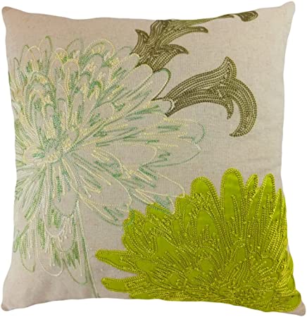 Blue Dolphin Decorative Flower Emboirdery & Applique Floral Throw Pillow Cover 18" Lime Green