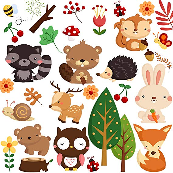 DEKOSH Kids Wild Safari Animal Wall Stickers for Nursery Decoration | Jungle Theme Peel & Stick Owl Woodland Nursery Wall Decals for Baby Playroom Decor