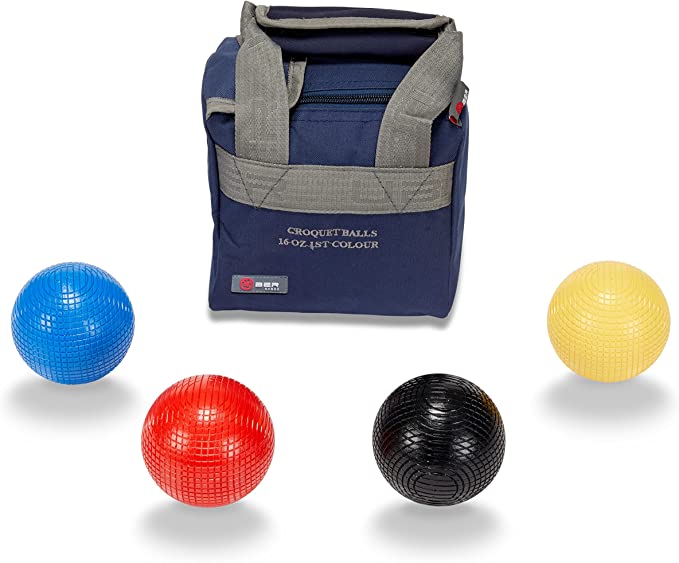 Uber Games Composite Croquet Balls - 16oz 1st Colours - Black, Red, Blue, Yellow