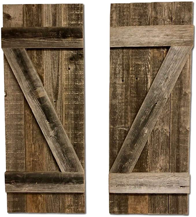 BarnwoodUSA | Rustic Farmhouse Window Shutters (Set of 2) | Made of 100% Reclaimed and Recycled Wood | Rustic Interior Window Shutters | Traditional Country Style Home Decor | Made in USA