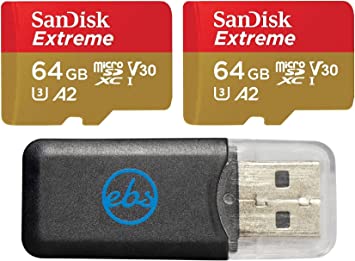 SanDisk Extreme (UHS-1 U3 / V30) A2 64GB MicroSD (2 Pack) Memory Card for GoPro Hero 10 Black Action Cam Hero10 SDXC (SDSQXA2-064G-GN6MN) Bundle with (1) Everything But Stromboli Micro SD Card Reader