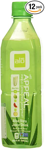 ALO Appeal Aloe Vera Juice Drink, Pomelo Plus Limon Plus Pink Grapefruit, 16.9  Fl. Oz (Pack of 12), Cane-Sugar Sweetened, Aloin-Free, No Artificial Flavors Preservatives or Colors