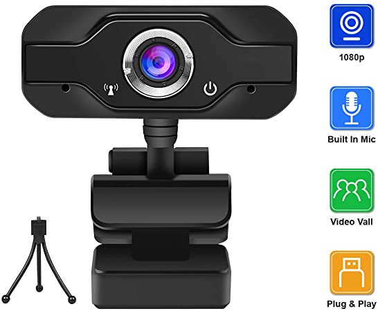 HD 1080P Webcam with Microphone, Desktop Computer PC Web Camera, for Skype OBS Video Chat Record YouTube Twitch Game Streaming Video Conference, USB Computer Camera for Mac, Free-Driver Installation