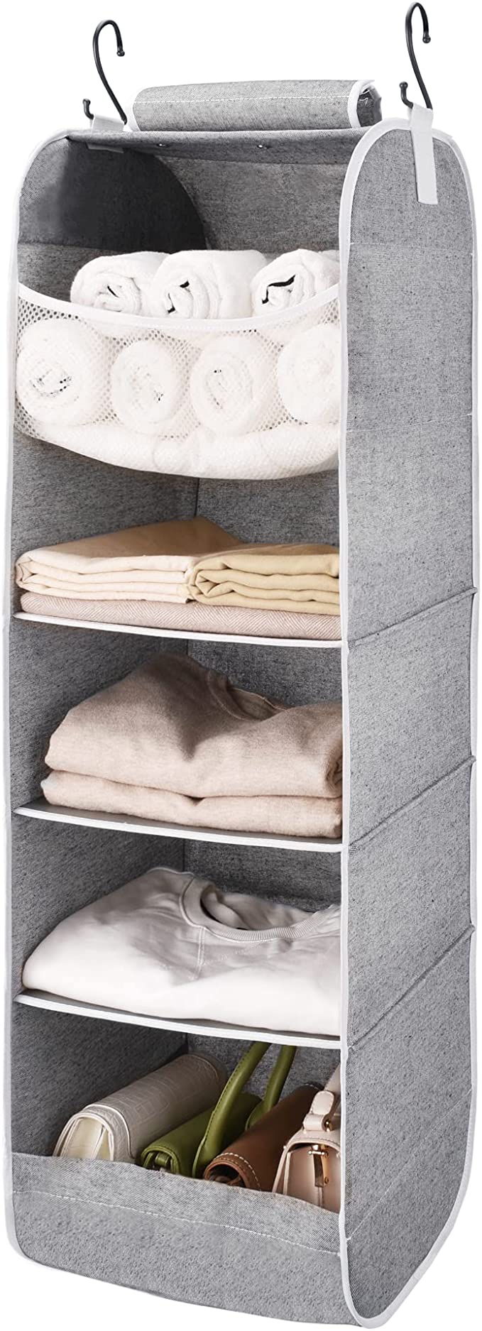 StorageWorks 5-Shelf Jumbo Hanging Closet Organizer, Nursery Hanging Organizer for Children’s Room and Bedroom, Hanging Toy Organizer, Canvas, Gray, 13”W x 13”D x 41.1”H