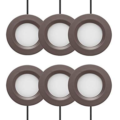 GetInLight Dimmable LED Puck Lights Kit, Recessed or Surface Mount Design, Soft White 3000K, 12V, 2W (12W Total, 60W Equivalent), Bronze Finished, ETL Listed, (Pack of 6), IN-0102-6-BZ