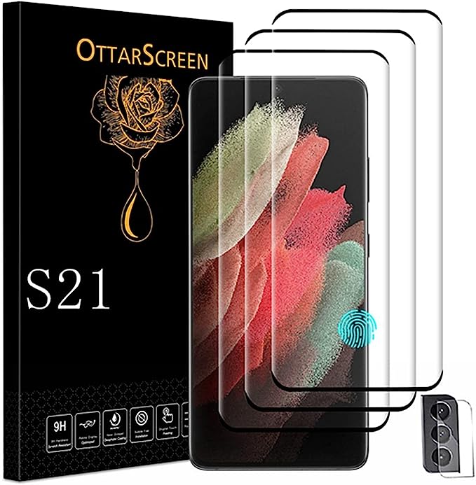 OttarScreen Galaxy S21 Screen Protector, 3 Pack Tempered Glass Screen Protector【3 1 Pack 】1 Pack Camera Lens Protector, Easy Installation, 3D Glass 9H Hardness Tempered Glass Screen Protector for Samsung Galaxy S21 5G