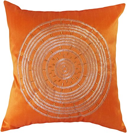 Decorative Emboirdery & Beads Floral Throw Pillow Cover 18" Orange