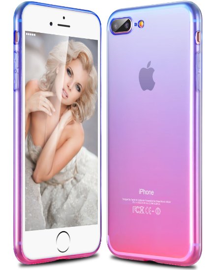 iPhone 7 Plus Case, Ansiwee® iPhone 7 Plus Cover Colorful Clear Shell Super Slim Case Translucent Impact Resistant Flexible TPU Bumper Case Protective Shell for Apple iPhone 7 Plus (Blue Pink)