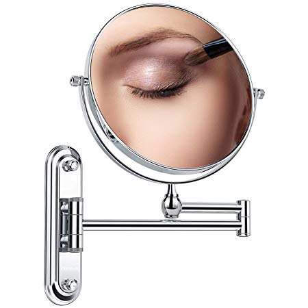 Homever with Wall Mount Mirror with 1x/7x Magnification，Round Shaped Double-Sided,Rotation 360 Degrees Ideal for Makeup and Shaving，Chrome Finished, 7X