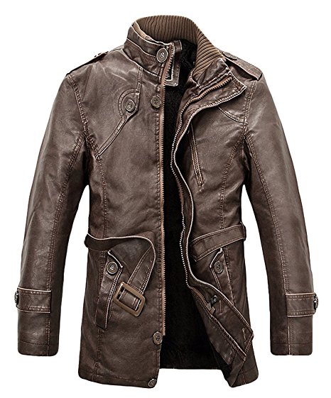 Cloudy Arch Men's Retro Fleece Thick PU Leather Jacket